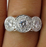 4Ct Round Cut Diamond Halo Trilogy Vintage Engagement Ring 14K White Gold Finish