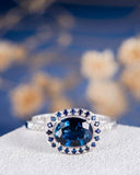 2ct Oval Cut Blue Sapphire Engagement Ring 14k White Gold Finish Halo Solitaire