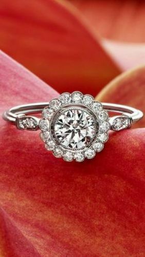 2Ct Round Cut Diamond Vintage Floral Halo Engagement Ring 14K White Gold Finish