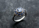 2.8ct Engagement Ring Round Cut Blue Sapphire Vintage Halo 14k White Gold Finish