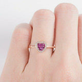 1.7ct Princess Cut Pink Ruby Engagement Ring 14k Rose Gold Over Halo Heart Shape