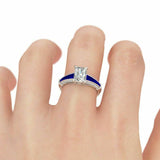 2Ct Radiant Cut Diamond Blue Sapphire Accent Solitaire Ring 14K White Gold Over