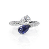 2ct Pear Cut Blue Sapphire Engagement Ring 14k WhiteGold Finish Bypass Solitaire