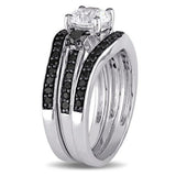 4Ct Round Cut Black Diamond Bridal Trio Set Engagement Ring 14K White Gold Over