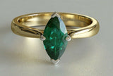 1.2ct Marquise Cut Green Emerald Engagement Ring Solitaire 14k YellowGold Finish