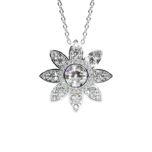 2ct Round Cut Diamond Pendant with Chain Halo Flower Design 14k WhiteGold Finish