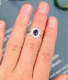 2.2ct Oval Blue Sapphire Diamond Floral Halo Engagement Ring 14k White Gold Over