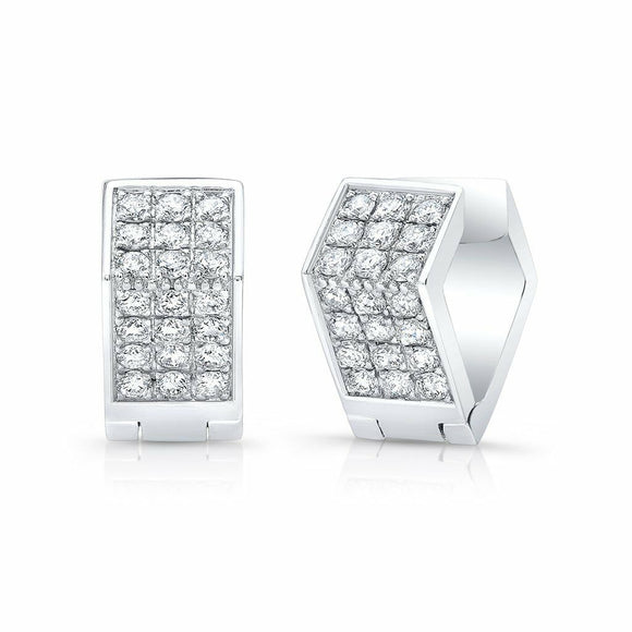 4Ct Round Cut Diamond Elegant Square Cube Huggies Earrings 14K White Gold Finish