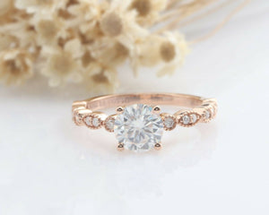 1.5ct Round Cut Diamond Engagement Ring Solitaire Vintage 14k Rose Gold Finish