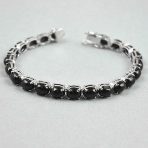 12Ct Oval Cut Sparkle Black Diamond Hip Hop Tennis Bracelet 14K WhiteGold Finish