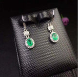 2ct Drop Earrings Oval Cut Green Emerald Halo Fish Hook 14k White Gold Finish