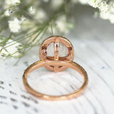 3Ct Oval Peach Morganite Black Diamond Halo Engagement Ring 14K Rose Gold Finish