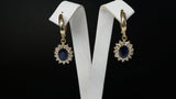 1ct Oval Blue Sapphire Halo Cluster Vintage Drop Earrings 14k Yellow Gold Finish