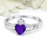 1.1ct Heart Purple Amethyst Engagement Ring Claddagh Irish 14k White Gold Finish