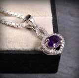 1.6ct Purple Amethyst Pendant Oval Halo Stylish 14k White Gold Finish NO CHAIN