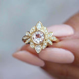 2.25ct Round Cut Morganite Engagement Ring Floral Art Deco 14k YellowGold Finish