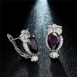 2Ct Pear Cut Purple Amethyst Lucky Owl Drop Earrings Women 14K White Gold Finish