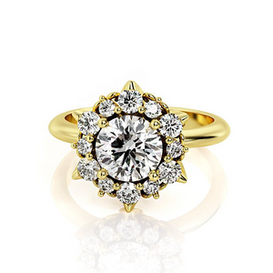 1.5ct Round Cut Diamond Engagement Ring 14k Yellow Gold Finish Halo Solitaire