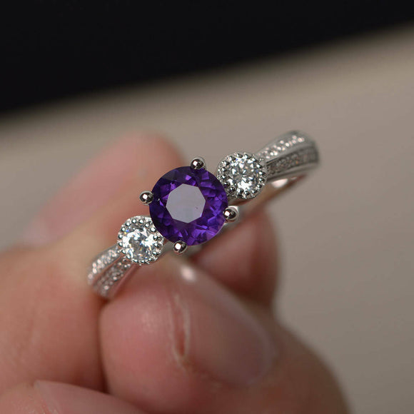 1ct Round Cut Purple Amethyst Engagement Ring 14k White Gold Over Diamond Accent