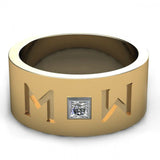 0.1ct Princess Cut Custom Alphabet Mens Wedding Ring 14k Yellow Gold Finish