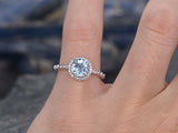 1.6Ct Round Cut Blue Aquamarine Solitaire Engagement Ring 18K White Gold Finish