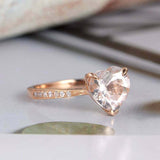 1.2ct Heart Cut Peach Morganite Solitaire Ring 14k Rose Gold Finish Round Accent