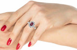 2ct Oval Cut Red Garnet Floral Cluster Halo Engagement Ring 14k WhiteGold Finish