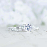 1.5ct Round Cut Diamond Engagement Ring Floral Leaf Inspired 14k White Gold Over