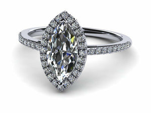 1.3ct Marquise Cut Diamond Accent Halo Solitaire Engagement Ring 14k Gold Finish