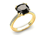 1.7ct Cushion Cut Black Diamond Engagement Ring Bridal Set 14k YellowGold Finish