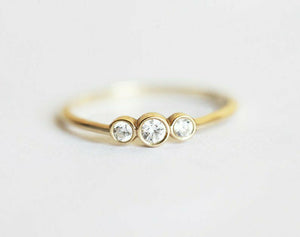 0.4ct Round Cut Diamond Engagement Ring 14k YellowGold Finish Trilogy Minimalist