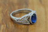 2ct Oval Blue Sapphire Engagement Ring Celtic Trinity Knot 14k White Gold Finish