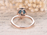 1ct Oval Cut London Blue Topaz Engagement Ring Diamond Halo 14k Rose Gold Finish