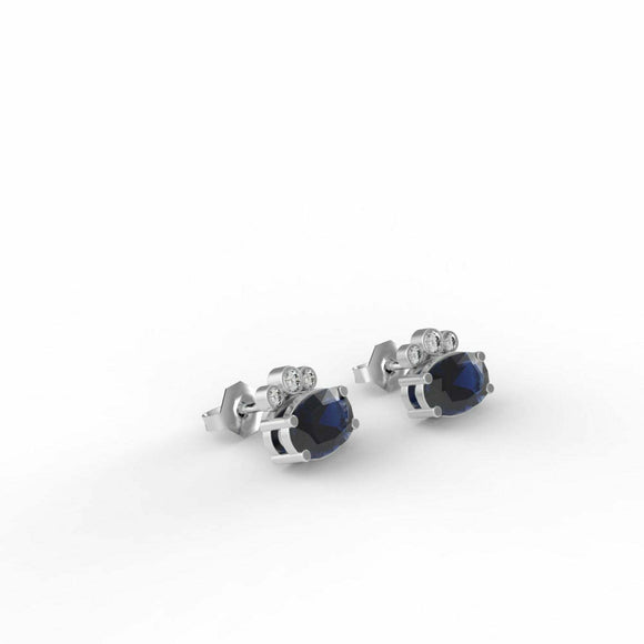 1ct Stud Earrings Oval Cut Blue Sapphire Diamond Petite 14k White Gold Finish