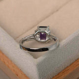 1ct Emerald Purple Amethyst Engagement Ring Flower Solitaire 14k White Gold Over