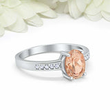 1.2ct Oval Cut Peach Morganite Diamond Accent Solitaire Ring 14k White Gold Over