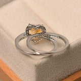 2ct Engagement Ring Heart Cut Yellow Citrine Halo Bridal Set 14k White Gold Over