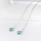 1.5ct Princess Cut Green Emerald Chain Drop Women Earrings 14k White Gold Finish