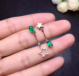 1ct Oval Cut Green Emerald Star Design Long Drop Earrings 14k Rose Gold Finish