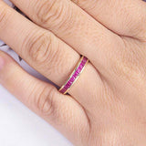 1.5ct Princess Cut Pink Ruby Wedding Band Half Eternity 14k Yellow Gold Finish