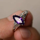 0.5ct Marquise Cut Purple Amethyst Filigree Engagement Ring 14k WhiteGold Finish