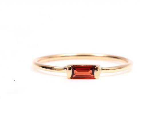 0.4ct Baguette Cut Red Garnet Minimalist Engagement Ring 14k Rose Gold Finish