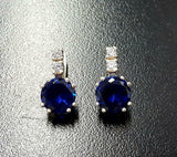 2ct Drop Earrings Round Cut Blue Sapphire Vertical Bar 14k White Gold Finish