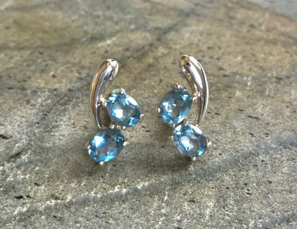 2ct Drop Earrings Oval Cut Blue Aquamarine Two Stone Stylish 14k White Gold Over