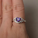 2ct Heart Cut Purple Amethyst Double Heart Engagement Ring 14k White Gold Finish