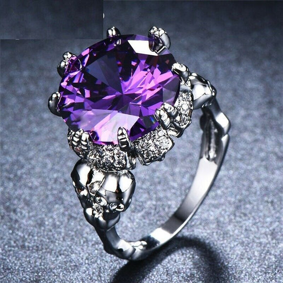 4ct Round Cut Purple Amethyst Engagement Ring 14k WhiteGold Finish Antique Women