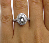 3.3Ct Oval Cut Diamond Halo Split Shank Engagement Ring 18K White Gold Finish