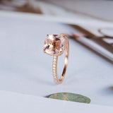 1.5ct Cushion Cut Morganite Engagement Ring Accents Solitaire 14k Rose Gold Over