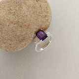 2ct Engagement Ring Emerald Cut Amethyst Diamond Accent 14k White Gold Finish