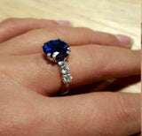 2ct Round Cut Blue Sapphire Diamond Accent Solitaire Ring 14k White Gold Finish